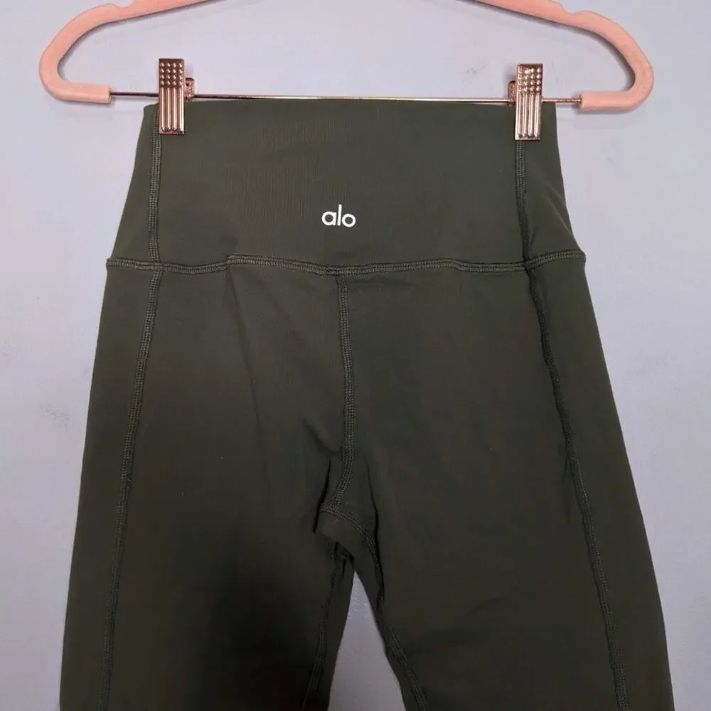 Alo Green Compression Moto Leggings Sculpting Figure Flattering Size S